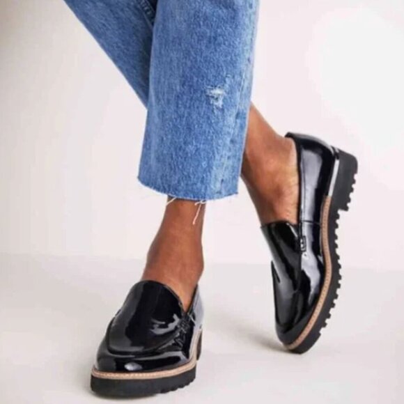 Franco Sarto Shoes - Franco Sarto Black Shiny Patent Leather Cypress Lug Sole Loafers